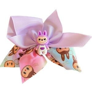 4 / $15 Bundle Labubu Girls Hair Bow 2 Tone Purple Ribbon White Overall